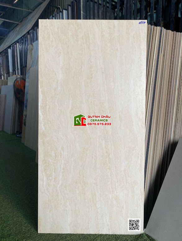 Gạch granite vân đá Travertine mờ vàng kem 60x120cm cao cấp