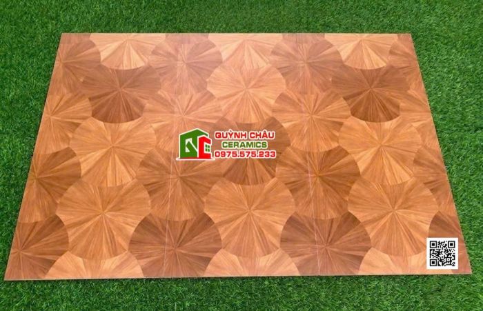 Gạch họa tiết lá sen màu gỗ lát phòng thờ 60x120cm
