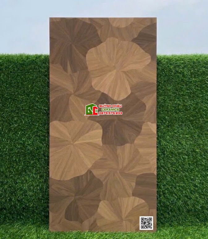 Gạch hoa văn lá sen màu nâu gỗ 60x120cm