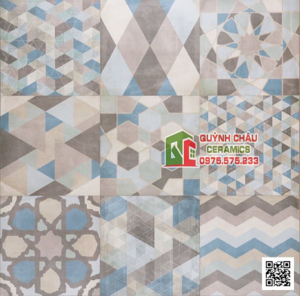 Gạch Italia 60x60 mờ họa tiết bông phối mix màu xi măng cao cấp