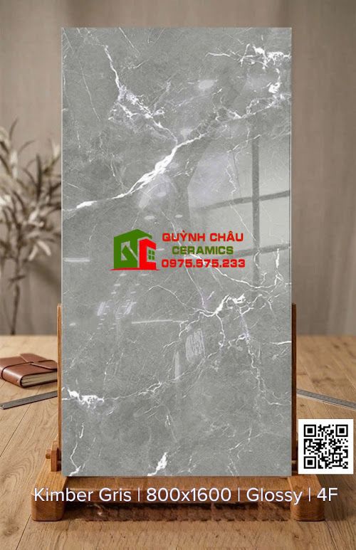 Gạch khổ lớn 80x160 vân dá Marble màu xám đậm