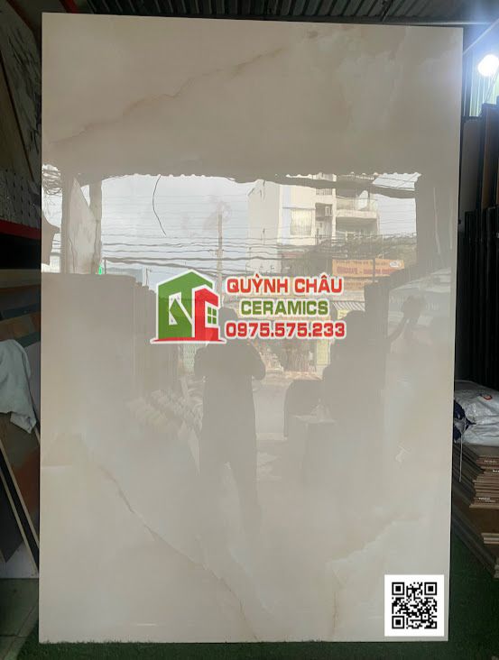 Gạch khổ lớn ấn độ 120x180 màu kem vân mây Light Cream Onyx siêu bóng ốp lát biệt thự đại sảnh penhouse