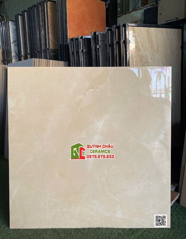 Gạch lát nền 100x100 ấn độ màu vàng kem vân đá sang trọng