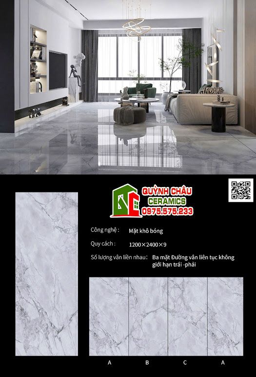 Gạch lát nền 120x240 đá nung kết bóng kiếng