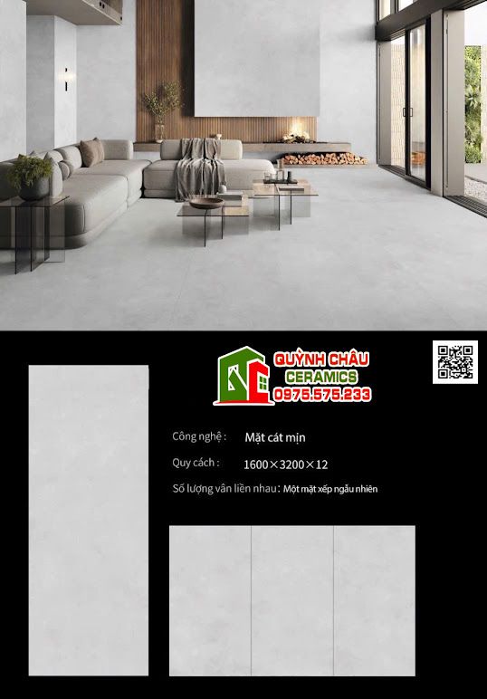 Gạch lát nền 160x320 đá nung kết mờ xám nhạt