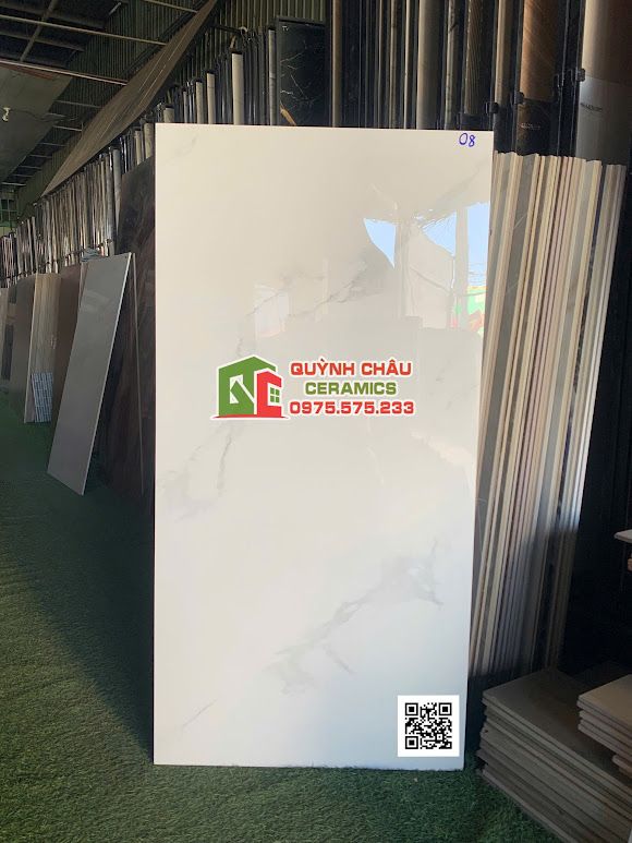 Gạch lát nền 60x120 full body xương đá trắng vân bóng kiếng