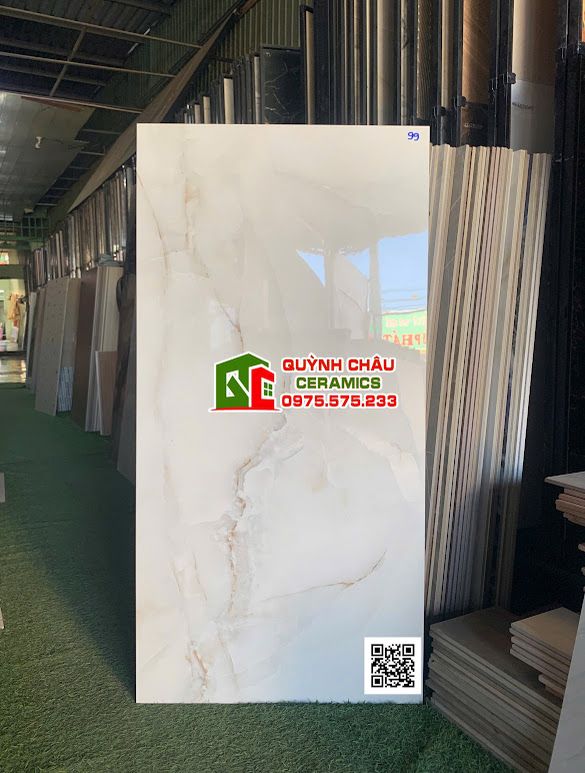 Gạch lát nền 60x120 trắng kem vân đá rạn nâu nhẹ