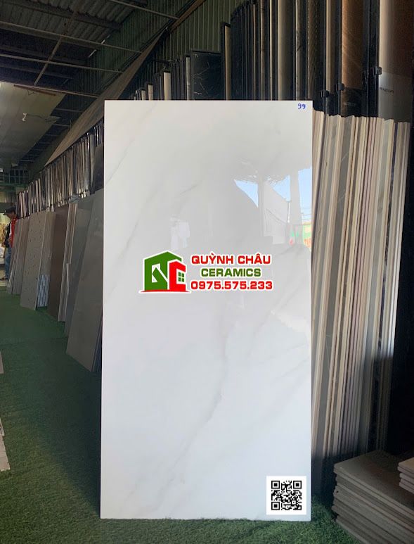 Gạch lát nền 60x120 trắng vân khói nhạt bóng kiếng