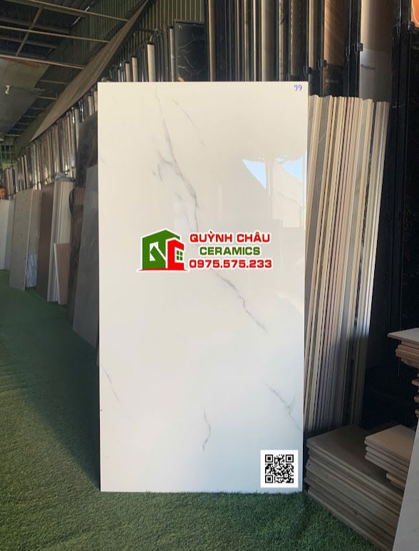 Gạch lát nền 60x120 trắng vân khói xám nhẹ bóng kiếng