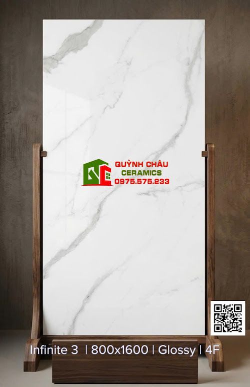 Gạch lát nền 80x160 bóng kiếng màu trắng vân đá Marble