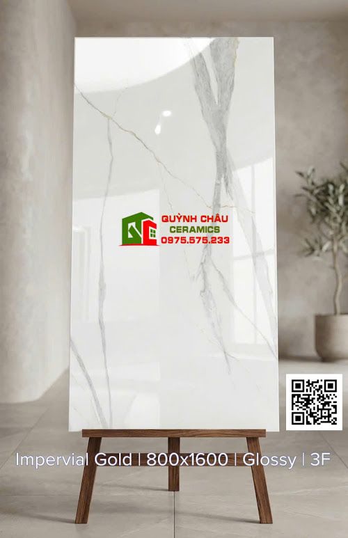 Gạch lát nền 80x160cm trắng vân xám vàng sang trọng