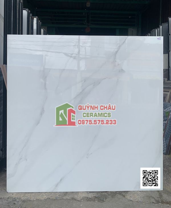 Gạch lát nền ấn độ 120x120 màu trắng xám vân khói nhuyễn bóng kiếng 