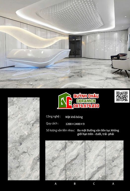 Gạch lát phòng khách 120x240 đá bóng nung kết