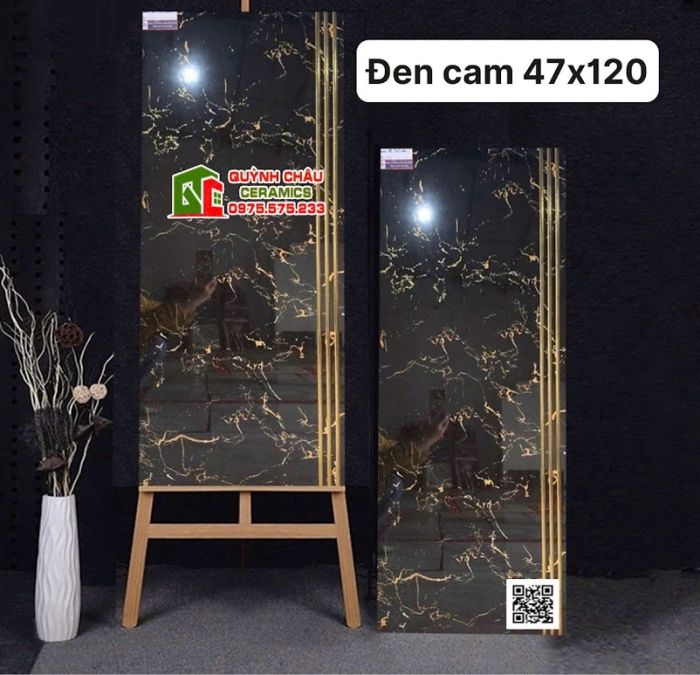 Gạch lát tam cấp cầu thang khắc kim đen vân cam 47x120