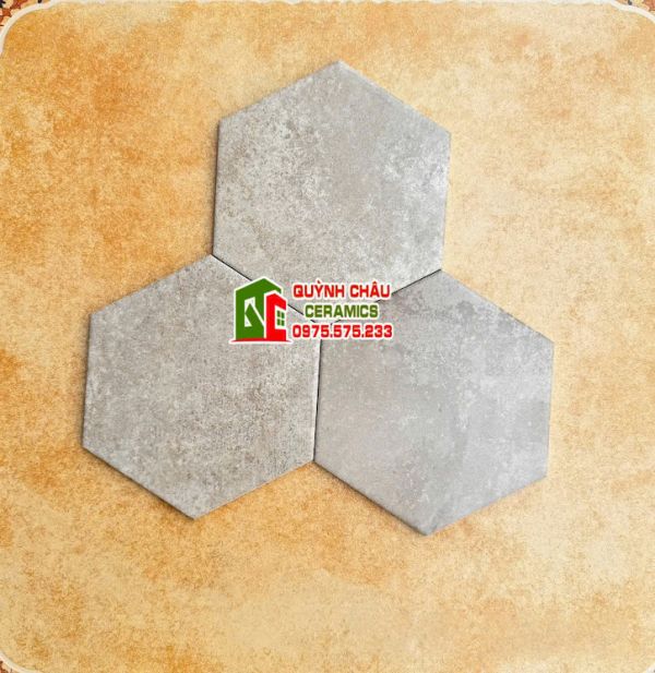Gạch lục giác màu xám loang vân xi măng