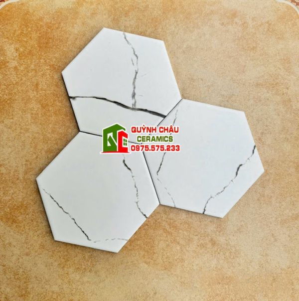 Gạch lục giác trắng mờ vân đá