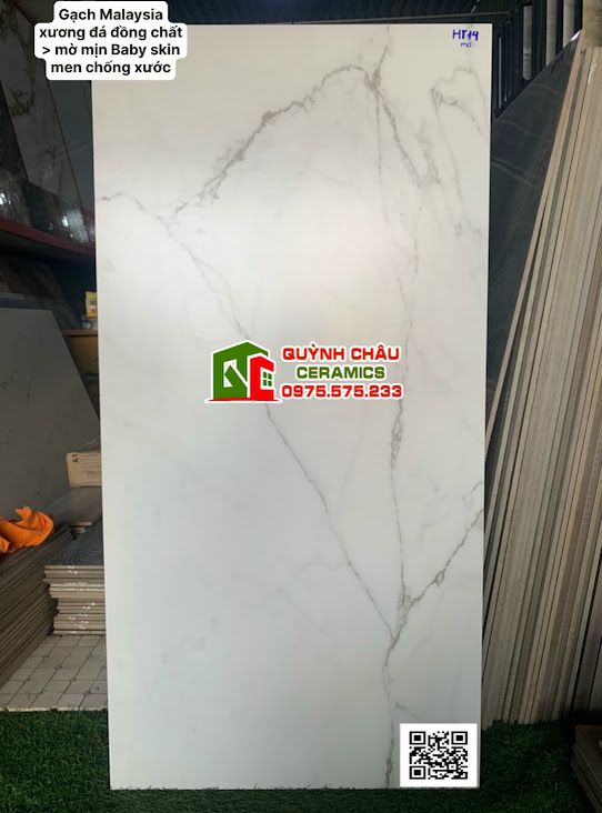 Gạch Malaysia 60x120 men chống xước trắng vân xám Baby Skin mờ mịn đá đồng chất