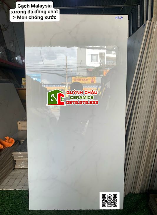 Gạch Malaysia 60x120 trắng vân chìm men bóng chống xước đá đồng chất cao cấp