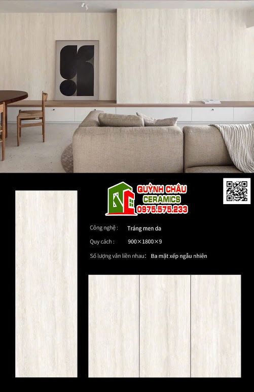 Gạch mờ 90x180 vân đá travertine đá nung kết