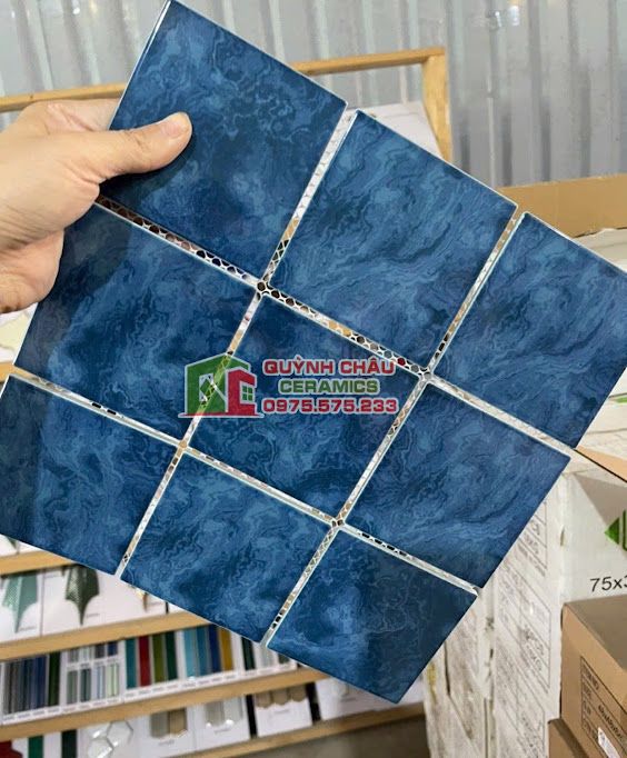 Gạch mosaic 10x10 men rạn loang màu xanh đại dương