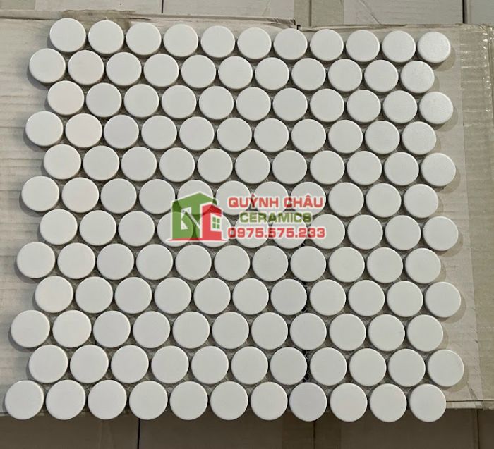 Gạch mosaic chấm bi tròn màu trắng mờ 