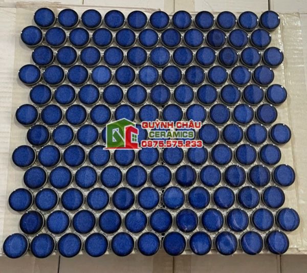 Gạch mosaic chấm bi tròn xanh dương bóng Gạch mosaic chấm bi tròn xanh dương bóng