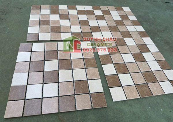 Gạch mosaic gốm mờ hỗn hợp màu nâu vàng