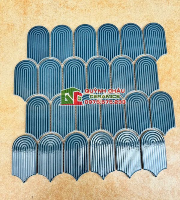 Gạch mosaic hình vân tay màu xanh trang trí