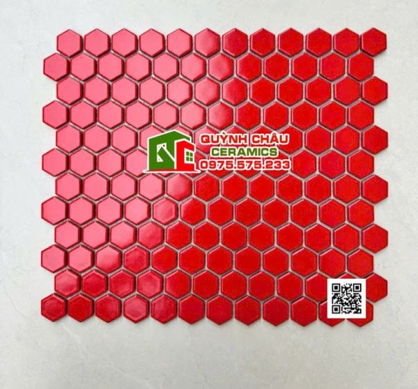 Gạch mosaic lục giác màu đỏ đơn sắc