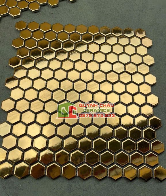 Gạch mosaic mạ vàng hình lục giác cao cấp