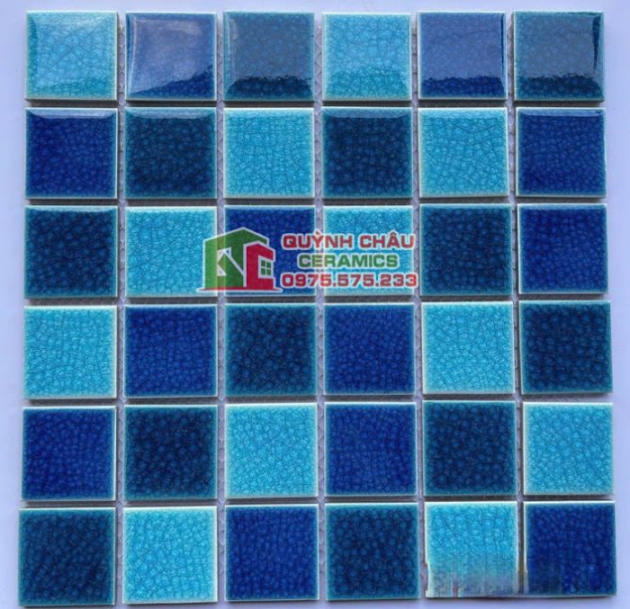 Gạch mosaic men rạn xanh hỗn hợp ốp hồ bể bơi