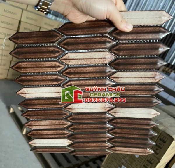 Gạch mosaic que diêm màu vàng cát hiệu ứng