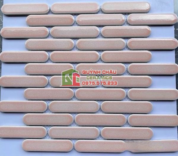 Gạch mosaic que đũa đầu tròn màu hồng