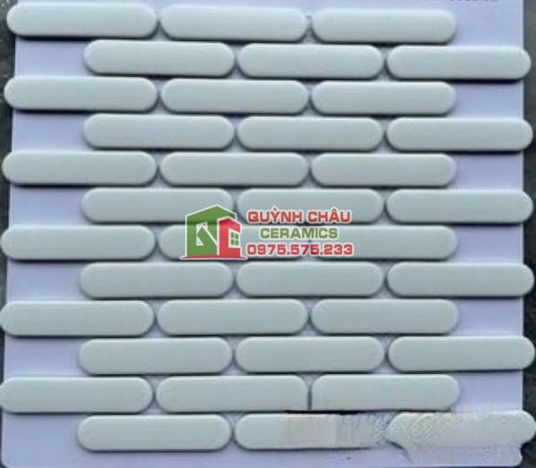 Gạch mosaic que đũa đầu tròn màu trắng mờ