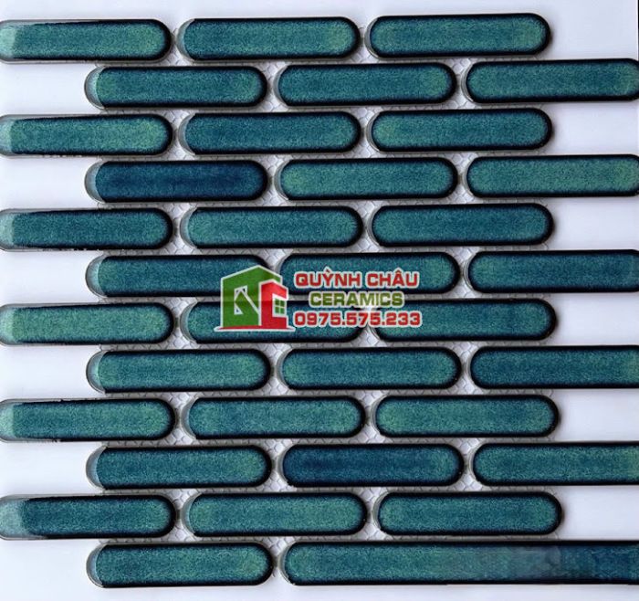 Gạch mosaic que đũa đầu tròn màu xanh rêu bóng