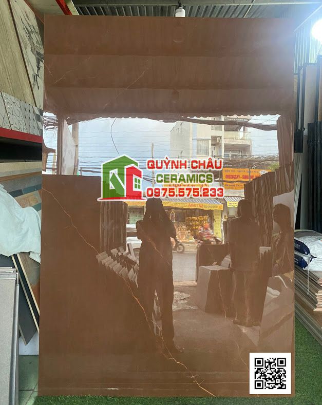 Gạch nhập khẩu ấn độ 120x180 vân đá màu nâu Camel Brown siêu bóng sang trọng