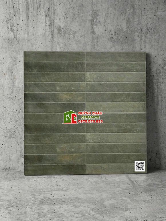 Gạch ốp giả thẻ 40x80 xanh hiệu ứng lượn sóng          