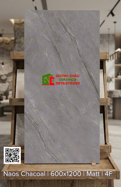 Gạch ốp lát 60x120 bề mặt mờ xám đậm vân đá Marble