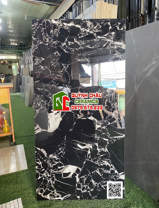  Gạch ốp lát 60x120 đen vân đá siêu bóng Noir grand Black ấn độ