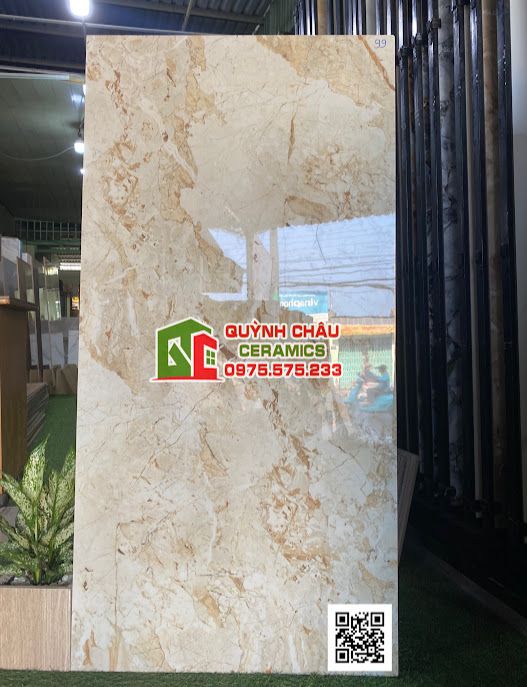 Gạch ốp lát 60x120 màu kem vân đá hoa cương vàng kem bề mặt bóng