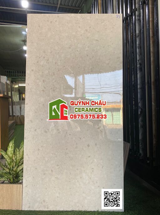 Gạch ốp lát 60x120 terrazzo màu xám nhạt vân đá bóng kiếng