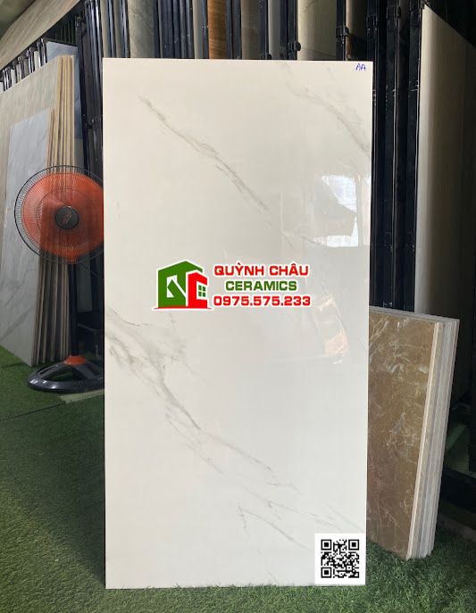 Gạch ốp lát 60x120 trắng vân khói tự nhiên stuario white bóng kiếng