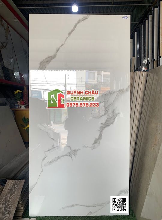 Gạch ốp lát 80x160 trắng vân khói xám Smoke statuario bóng kiếng ấn độ