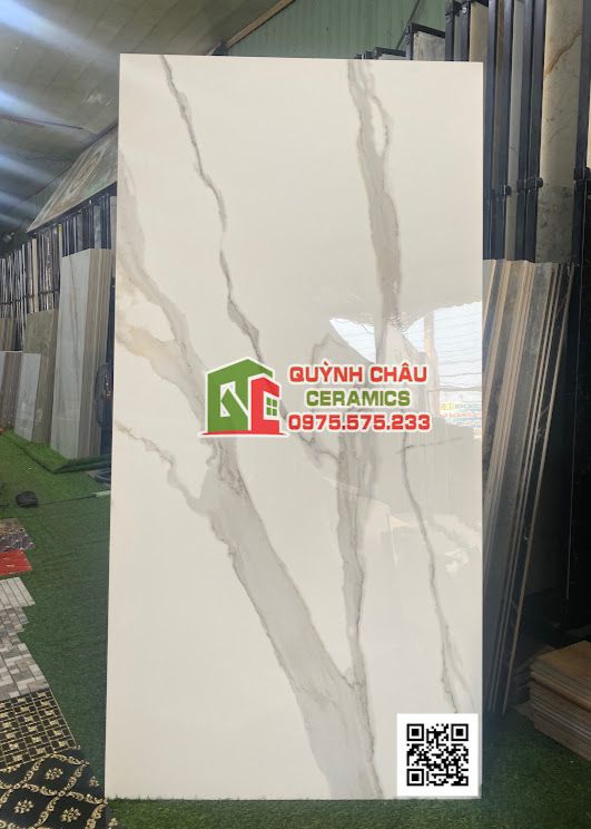   Gạch ốp lát 80x160 trắng xám vân đá marble vệt lớn summer white bóng kiếng ấn độ