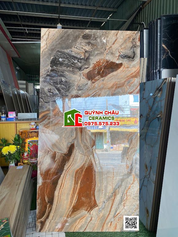 Gạch ốp lát 80x160 vân đá cẩm thạch màu cam