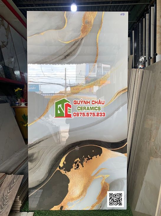 Gạch ốp lát ấn độ 80x160 đá đen vàng vân sóng độc đáo siêu bóng