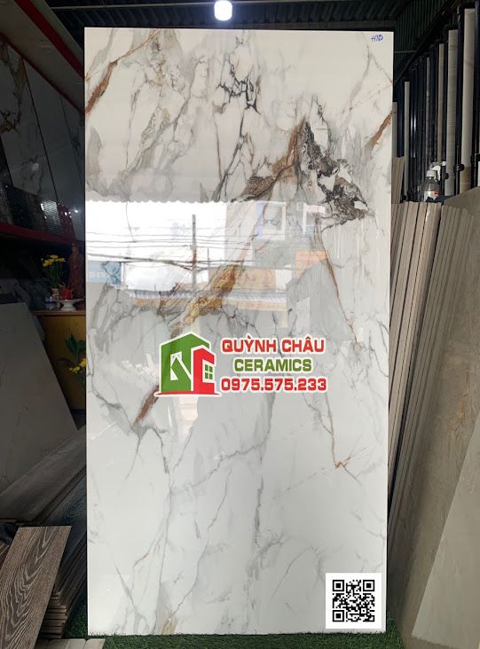 Gạch ốp lát ấn độ 80x160 họa tiết vân đá xám vàng bóng kiếng