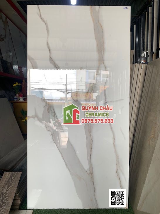 Gạch ốp lát ấn độ 80x160 trắng đá marble vân đậm bóng kiếng
