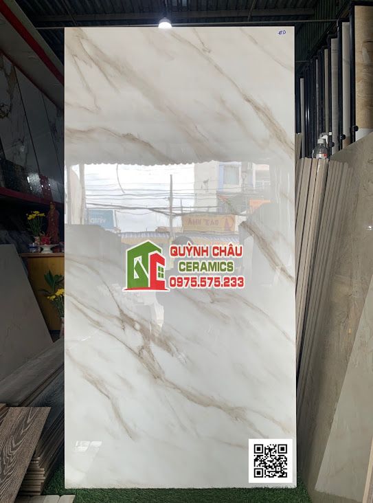  Gạch ốp lát ấn độ 80x160 trắng nhiều vân nâu nhạt bóng kiếng