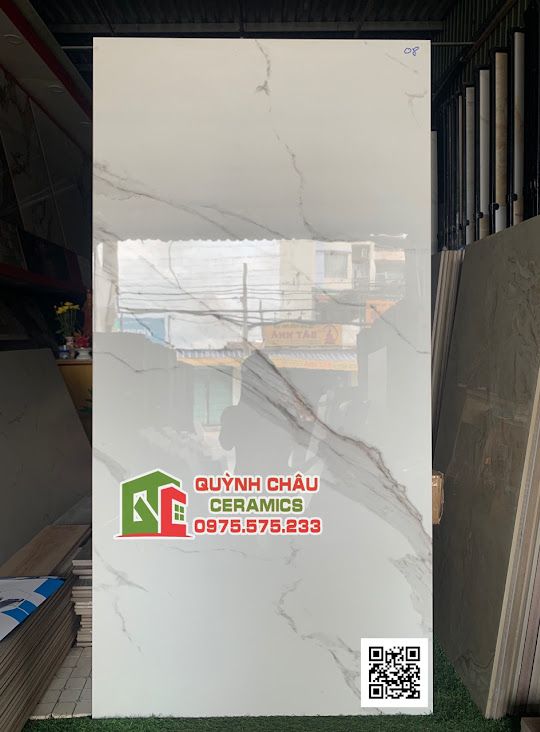 Gạch ốp lát ấn độ 80x160 trắng vân đá marble vệt xám ngẫu nhiên bóng kiếng
